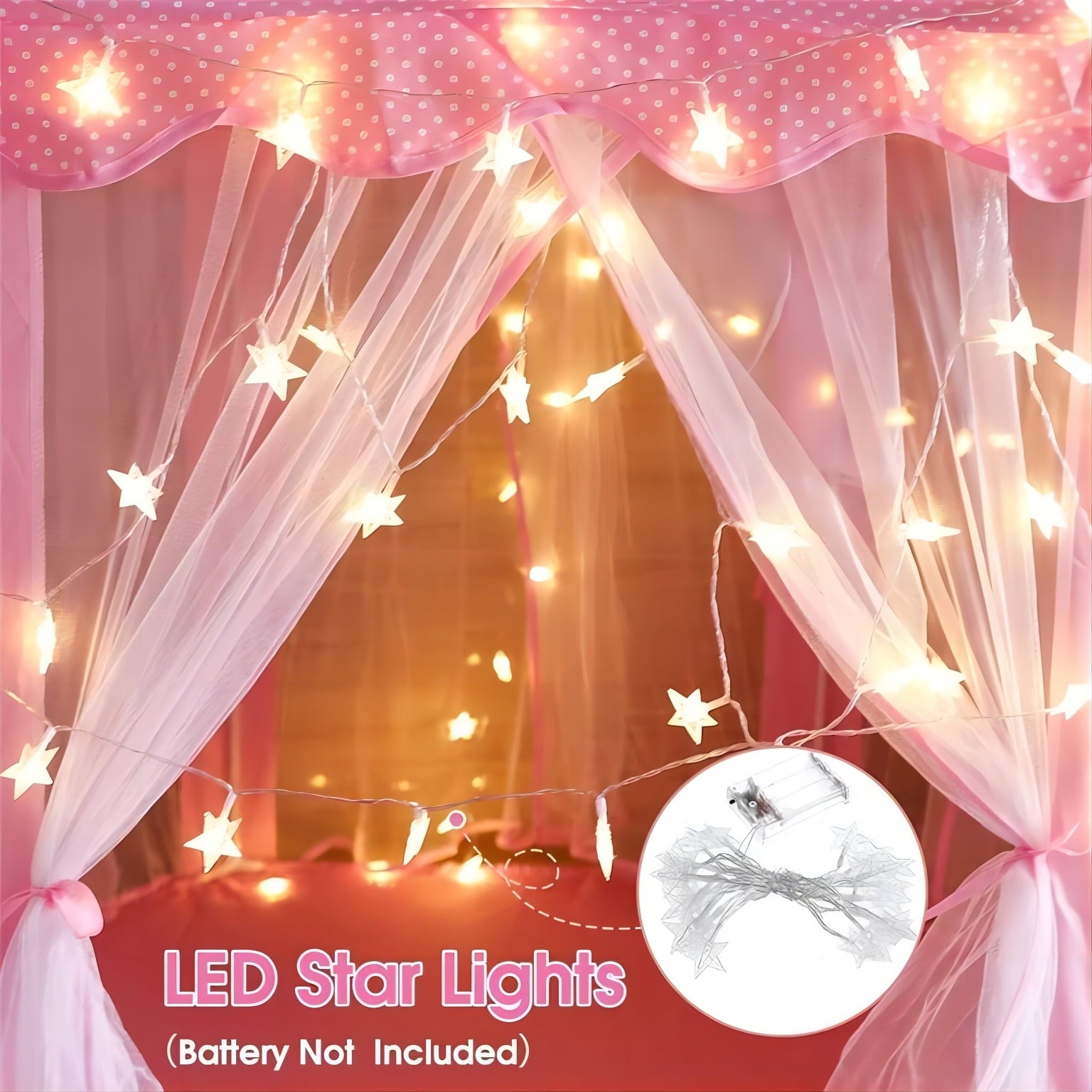 Princess Castle Play Tent with LED Star Lights,Large Size 55" X 53" Pink Hexagon Playhouses Kids Tent Indoor Outdoor Games for Toddlers 2-8 Years Old