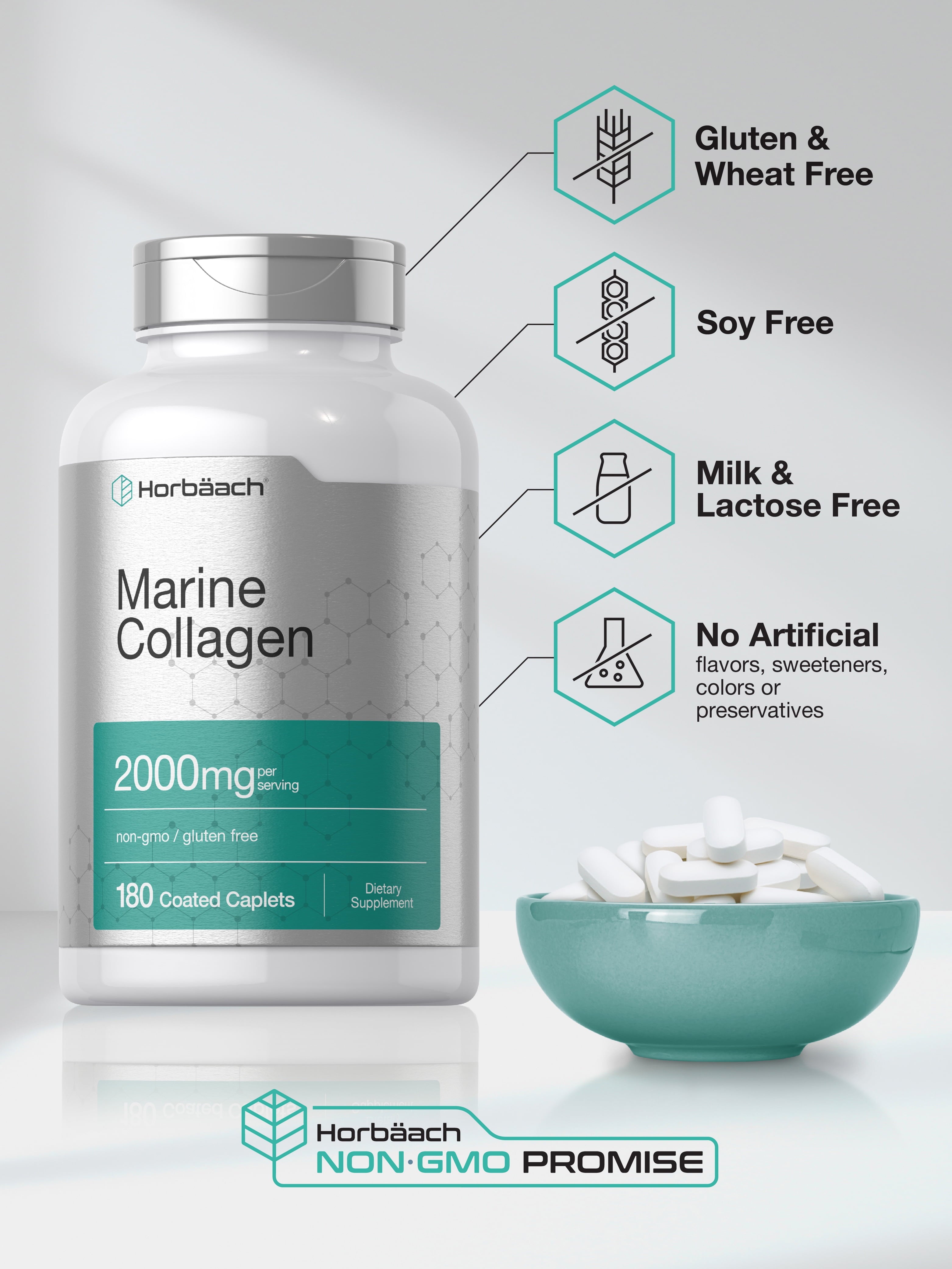 Marine Collagen Peptides 2000Mg | 180 Caplets | Non-Gmo, Gluten Free Supplement | by
